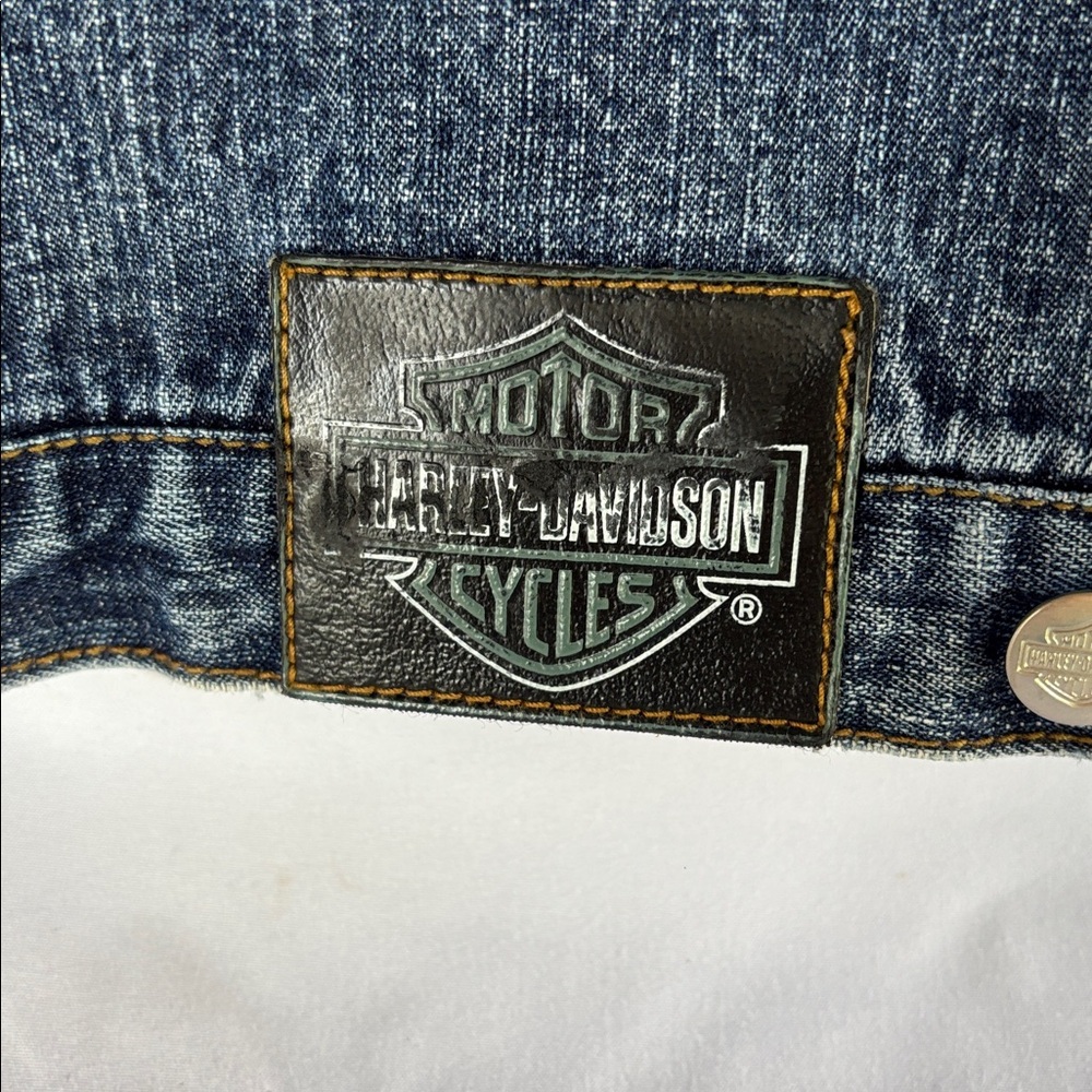 VINTAGE LIKE NEW! HARLEY-DAVIDSON DENIM BLUE JEANS JACKET & HEADWRAP SIZE 4T - Picture 11 of 16